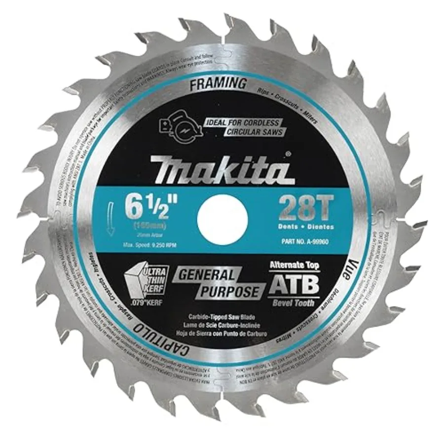 A-99960 6-1/2" 28T Carbide-Tipped Cordless Plunge Saw Blade
A-99960 6-1/2" 28T Carbide-Tipped Cordless Plunge Saw Blade