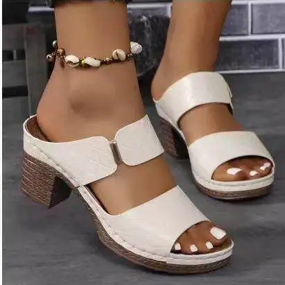 Large Size Open-Toe Strap High Heel Slippers Women's Cross-Border New Thick Heel Embossed Fashion Cool Slippers Summer Season
Large Size Open-Toe Strap High Heel Slippers Women's Cross-Border New Thick Heel Embossed Fashion Cool Slippers Summer Season