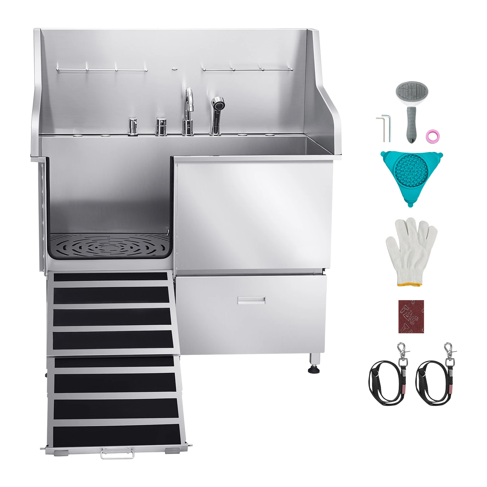 SucceBuy Stainless Steel Dog Washing Station 50 inch Pet Grooming Tub w/ Ramp Faucet & Showerhead &Soap Holder Leash Dog Bathtub
SucceBuy Stainless Steel Dog Washing Station 50 inch Pet Grooming Tub w/ Ramp Faucet & Showerhead &Soap Holder Leash Dog Bathtub