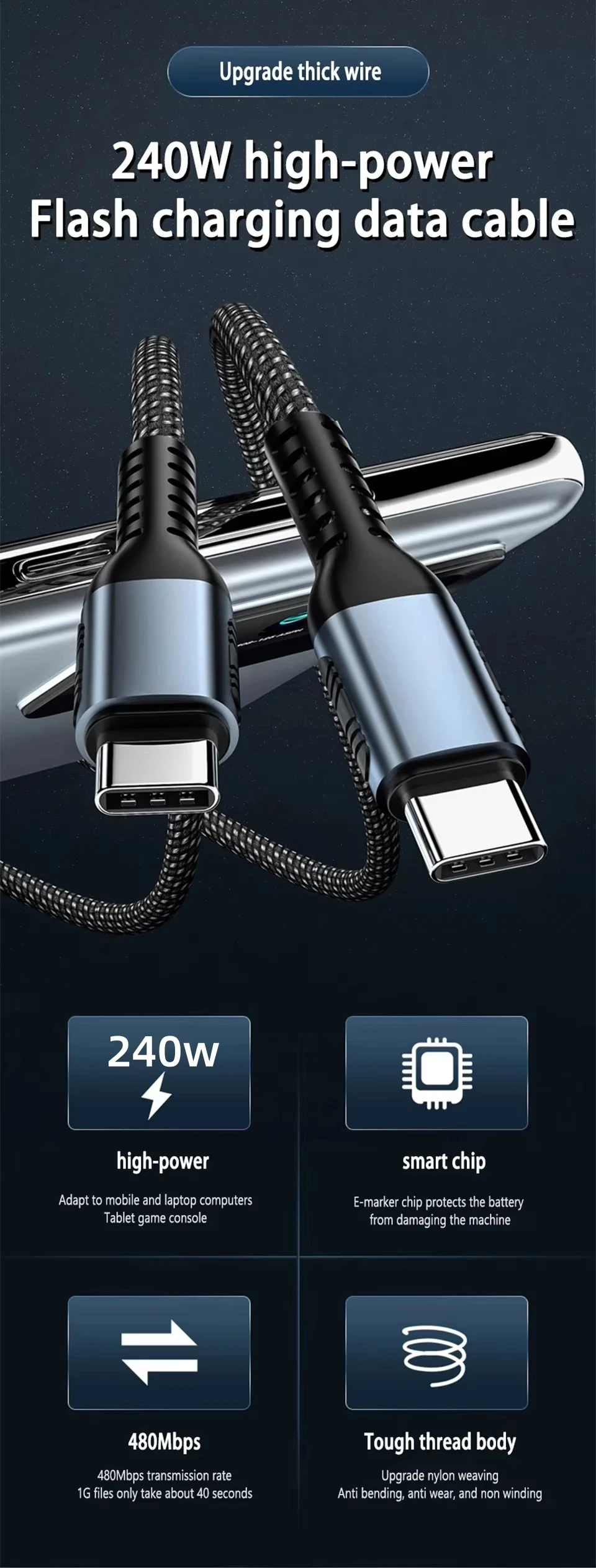 240W USB C To Type C Cable PD3.1 48V 5A Super Fast Charging Cable Type C For iPhone 17 16 15 Xiaomi Samsung S23 Huawei Macbook
240W USB C To Type C Cable PD3.1 48V 5A Super Fast Charging Cable Type C For iPhone 17 16 15 Xiaomi Samsung S23 Huawei Macbook