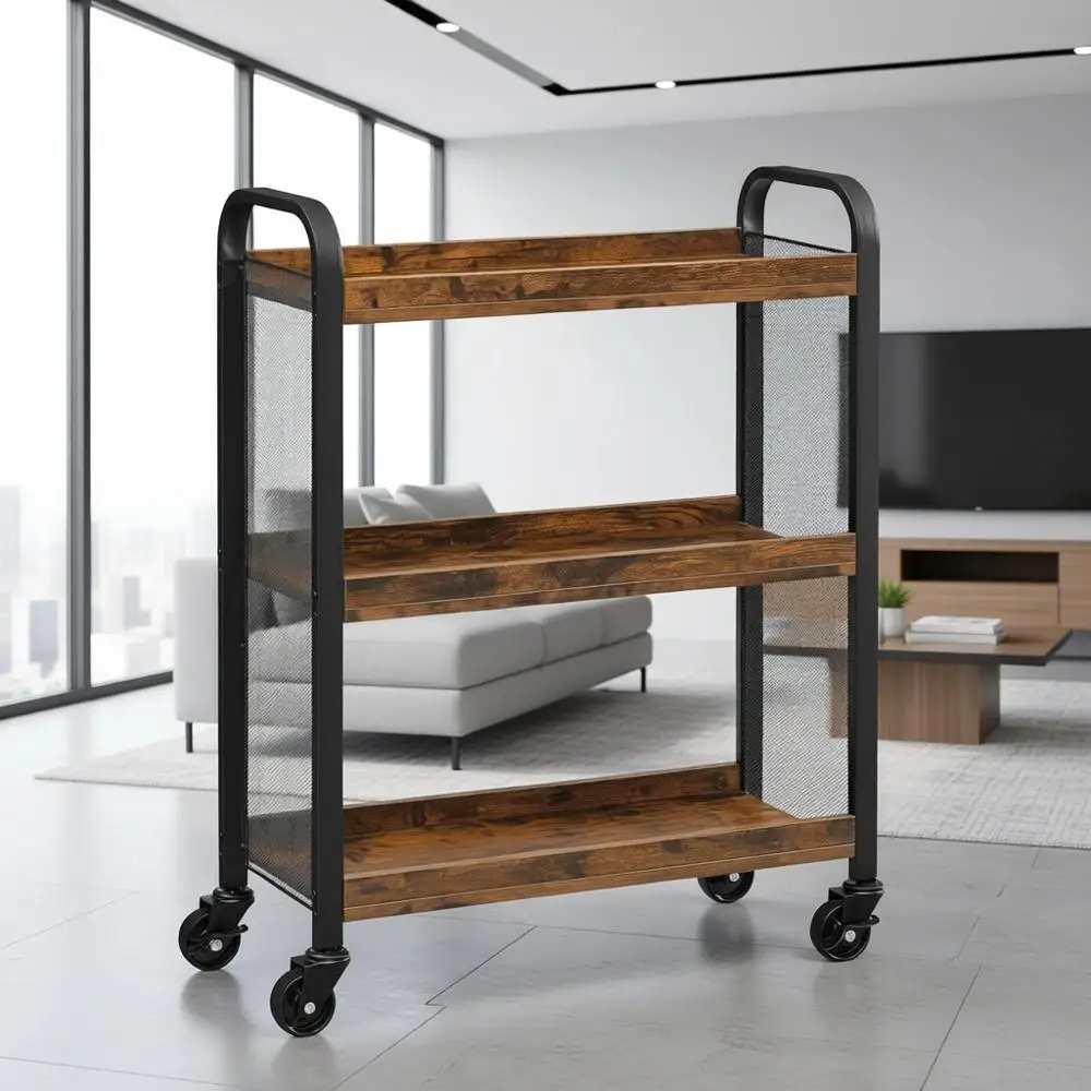 3-Tier Rolling Steel Storage Cart, Slim Design for Kitchen, Dining, Laundry Rooms, Adjustable Shelves, Rustic Brown and Black In
3-Tier Rolling Steel Storage Cart, Slim Design for Kitchen, Dining, Laundry Rooms, Adjustable Shelves, Rustic Brown and Black In