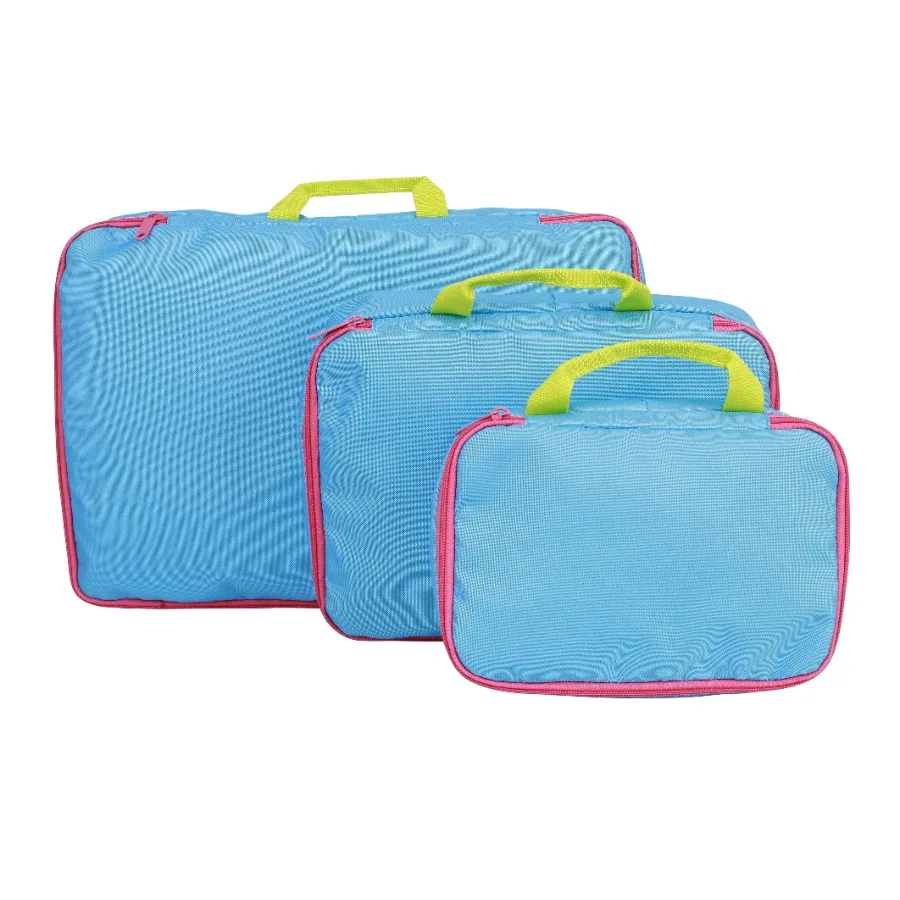 3-Piece Zippered Polyester Packing Cube Set - Blue Green Pink Colorblock
3-Piece Zippered Polyester Packing Cube Set - Blue Green Pink Colorblock