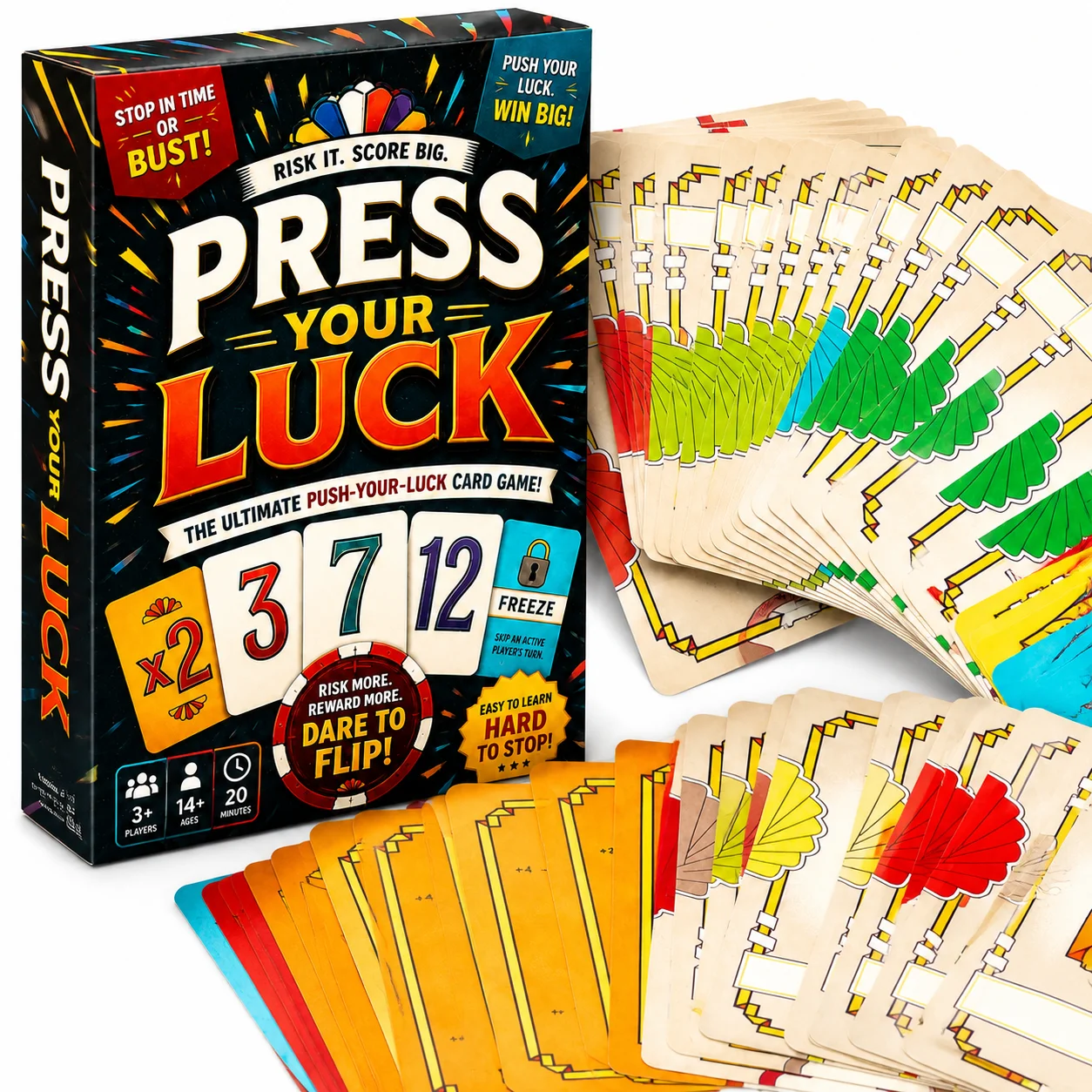 Press Your Luck Card Game Ultimate Push Your Luck Strategy Game Fast Paced Family Party Card Game Number Cards Bonus Cards
Press Your Luck Card Game Ultimate Push Your Luck Strategy Game Fast Paced Family Party Card Game Number Cards Bonus Cards