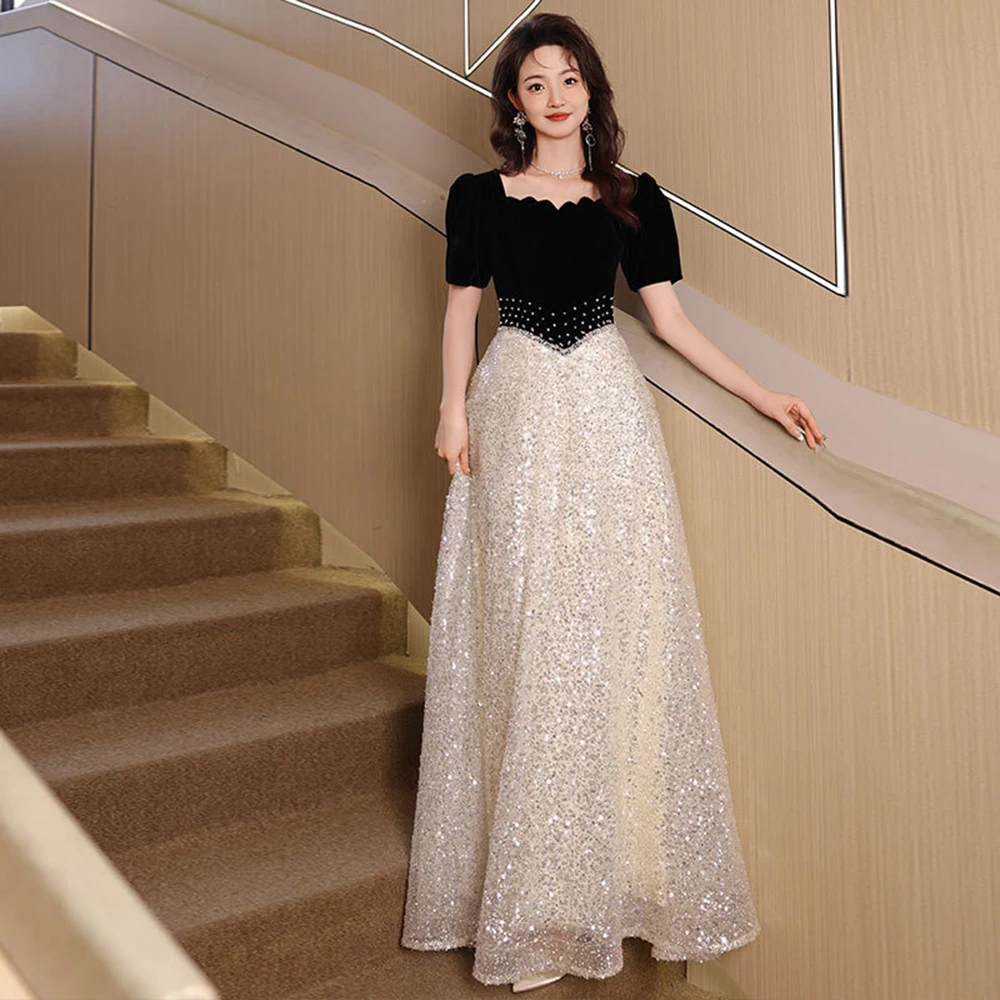 Women's Black Evening Gown 2025 Luxurious Square Collar Splice Sequin Princess Dress Adult Graduation Formal Dress One-piece
Women's Black Evening Gown 2025 Luxurious Square Collar Splice Sequin Princess Dress Adult Graduation Formal Dress One-piece