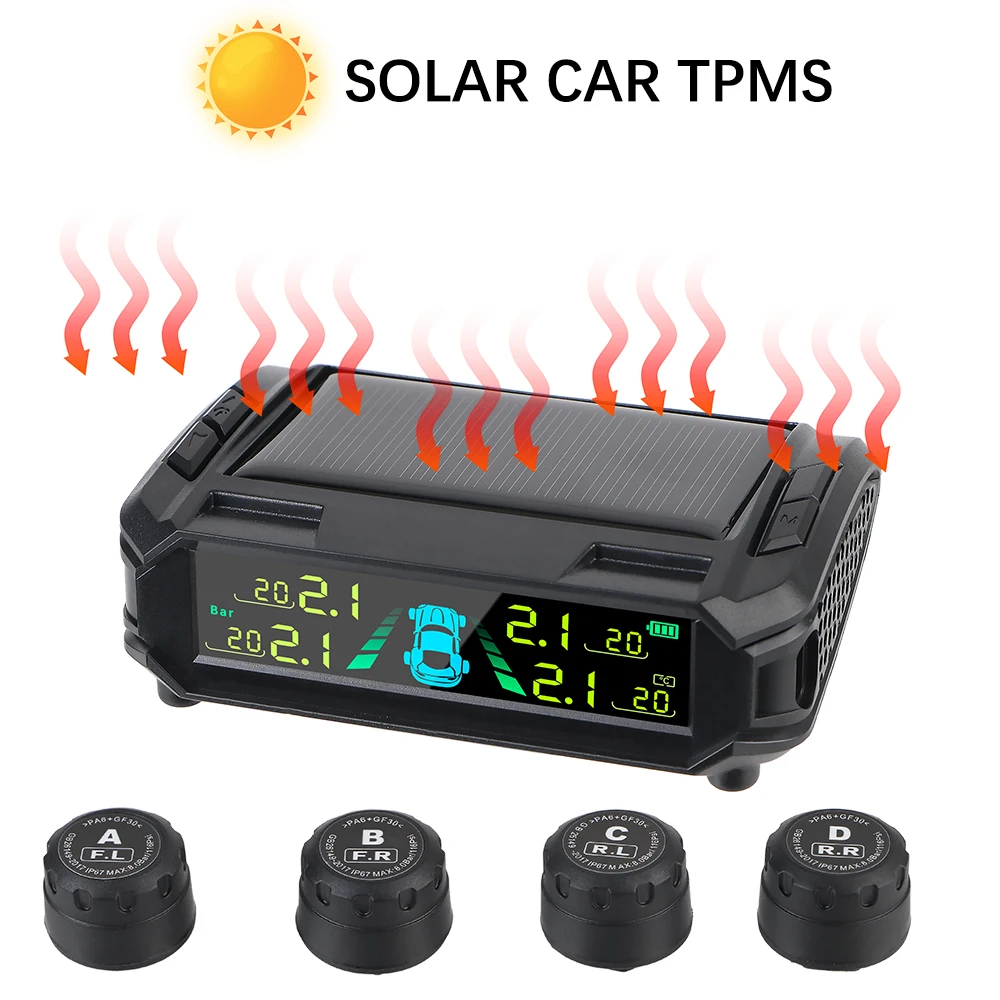 Digital LCD Display Car Tire Pressure Monitoring System USB / Solar TPMS Auto Security Alarm Systems Tyre Temperature Monitor
Digital LCD Display Car Tire Pressure Monitoring System USB / Solar TPMS Auto Security Alarm Systems Tyre Temperature Monitor