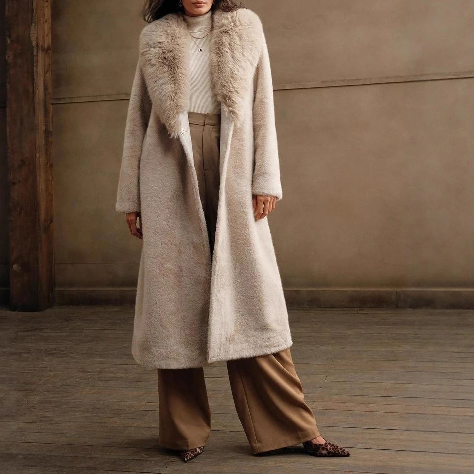 Faux Rabbit Fur Coat Women Long Jacket Furry Turn Down Collar Open Stitch Thick Loose Office Lady Casual 2025 Autumn Winter
Faux Rabbit Fur Coat Women Long Jacket Furry Turn Down Collar Open Stitch Thick Loose Office Lady Casual 2025 Autumn Winter