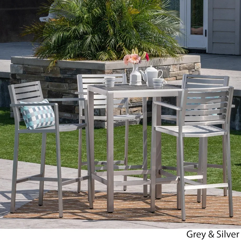 Outdoor Five-piece Rust-proof Aluminum Furniture Set, Including A Rattan Bar Table; Customized