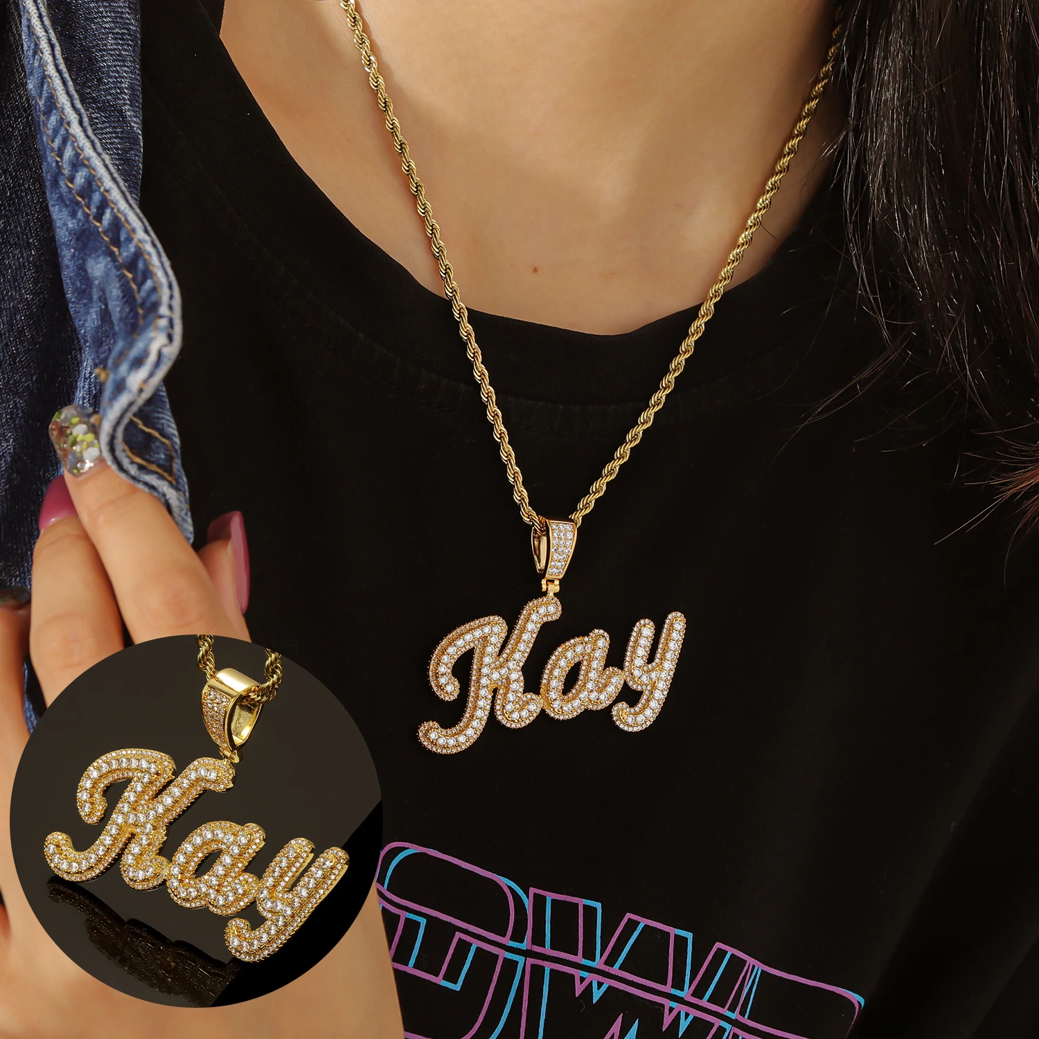 Custom Hip Hop Letter Necklace Iced Out Cuban Chain Pendant Personalized Name Pendant with CZ Stones Jewelry for Women & Men
Custom Hip Hop Letter Necklace Iced Out Cuban Chain Pendant Personalized Name Pendant with CZ Stones Jewelry for Women & Men