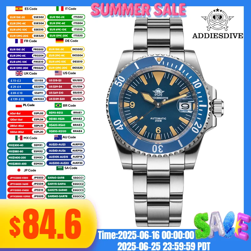ADDIESDIVE Top Brands Men Fashion Watch Calendar 20Bar Waterproof C3 Super Luminous Sapphire Crystal Automatic Mechanical Watch
ADDIESDIVE Top Brands Men Fashion Watch Calendar 20Bar Waterproof C3 Super Luminous Sapphire Crystal Automatic Mechanical Watch