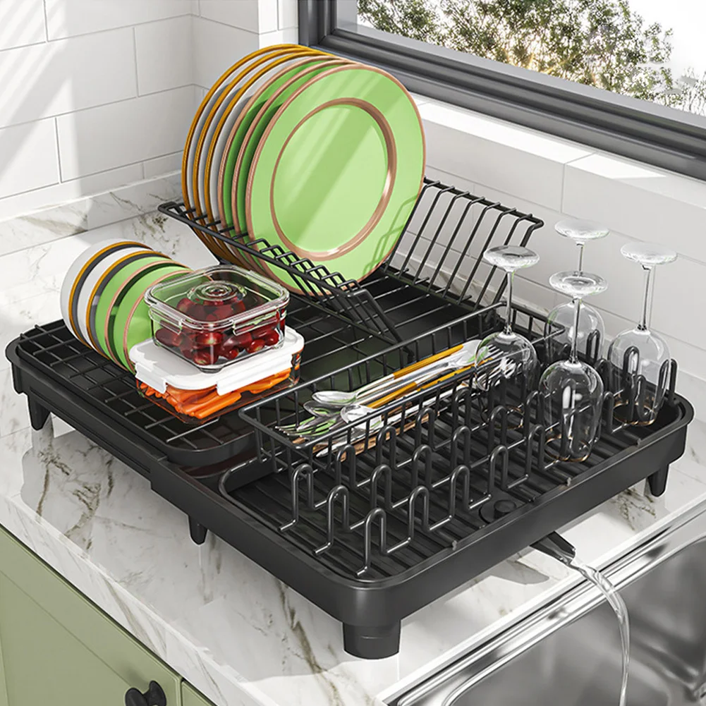 Expandable Drainage Rack Carbon Steel Dish Rack For Kitchen Counter Dish Drying Rack With Drainboard Removable Utensil Holder
Expandable Drainage Rack Carbon Steel Dish Rack For Kitchen Counter Dish Drying Rack With Drainboard Removable Utensil Holder
