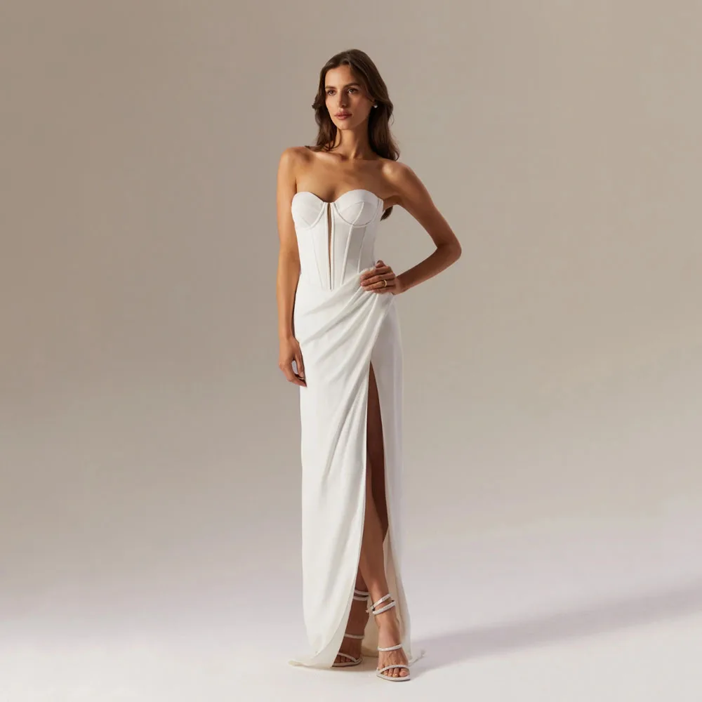 Sweetheart Wedding Dress For Women High Side Slit Mermaid Satin Bridal Gown Back Zipper Ivory Elopement Gowns Customized
Sweetheart Wedding Dress For Women High Side Slit Mermaid Satin Bridal Gown Back Zipper Ivory Elopement Gowns Customized