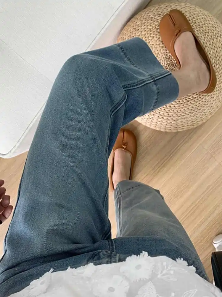 Women Thin Elastic Straight Leg Jeans Summer Blue High Waisted Ankle-length Trousers Korean Casual Simple Loose Denim Pants
Women Thin Elastic Straight Leg Jeans Summer Blue High Waisted Ankle-length Trousers Korean Casual Simple Loose Denim Pants