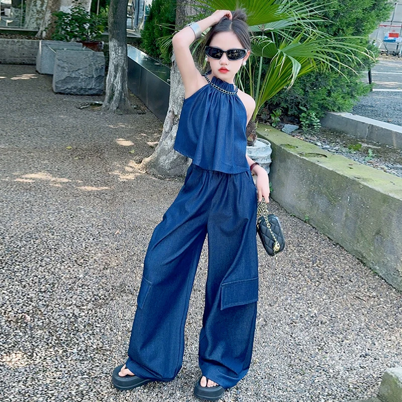 Youth New Fashion Set Summer Girls Casual Strap Tank Top+Loose Wide Leg Workwear Pants 2pcs Set Princess Personalized Clothing
Youth New Fashion Set Summer Girls Casual Strap Tank Top+Loose Wide Leg Workwear Pants 2pcs Set Princess Personalized Clothing