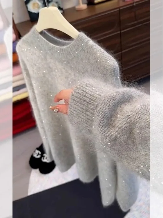 Elegant Grey Sequin Mink Knit Loose Women's Sweater Autumn Winter Casual Outerwear Inner Match Soft Knitted Top
Elegant Grey Sequin Mink Knit Loose Women's Sweater Autumn Winter Casual Outerwear Inner Match Soft Knitted Top