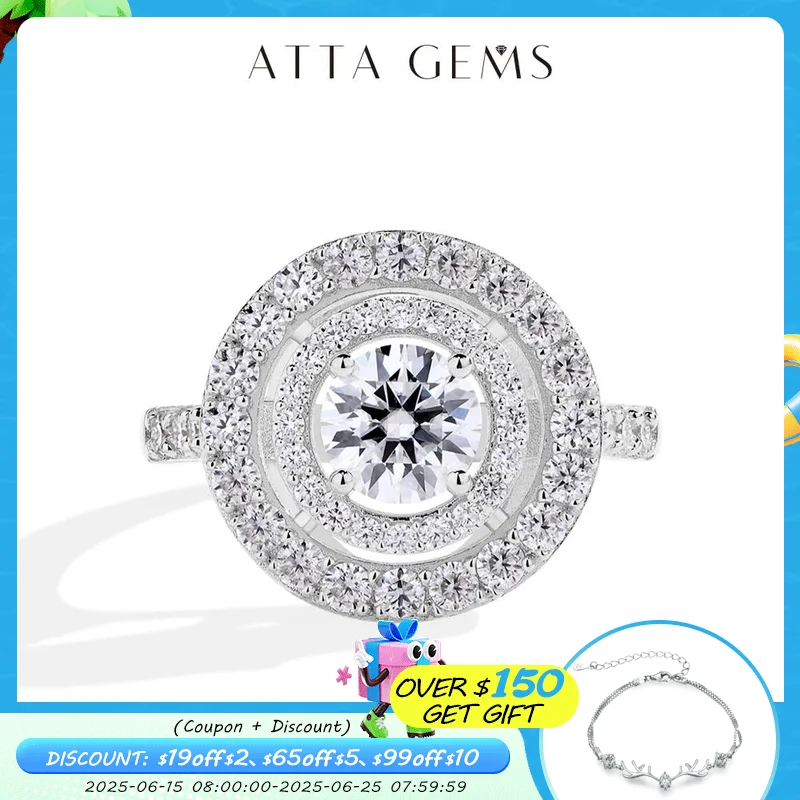 ATTAGEMS Full D Color VVS1 Luxury Moissanite Ring Round Cut 1.0CT S925 Sterling Silver Engagement Wedding Jewelry Gift for Women
ATTAGEMS Full D Color VVS1 Luxury Moissanite Ring Round Cut 1.0CT S925 Sterling Silver Engagement Wedding Jewelry Gift for Women