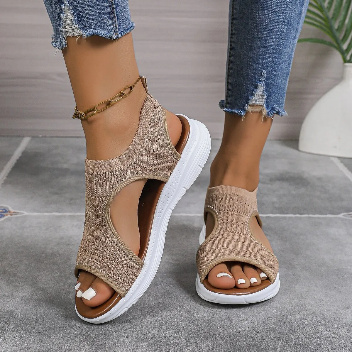 Comfortable Slip-On Sporty Wedge Sandals with Knit Upper, Lightweight & Versatile, Ideal for Errands, Travel and All-Day Comfort 20