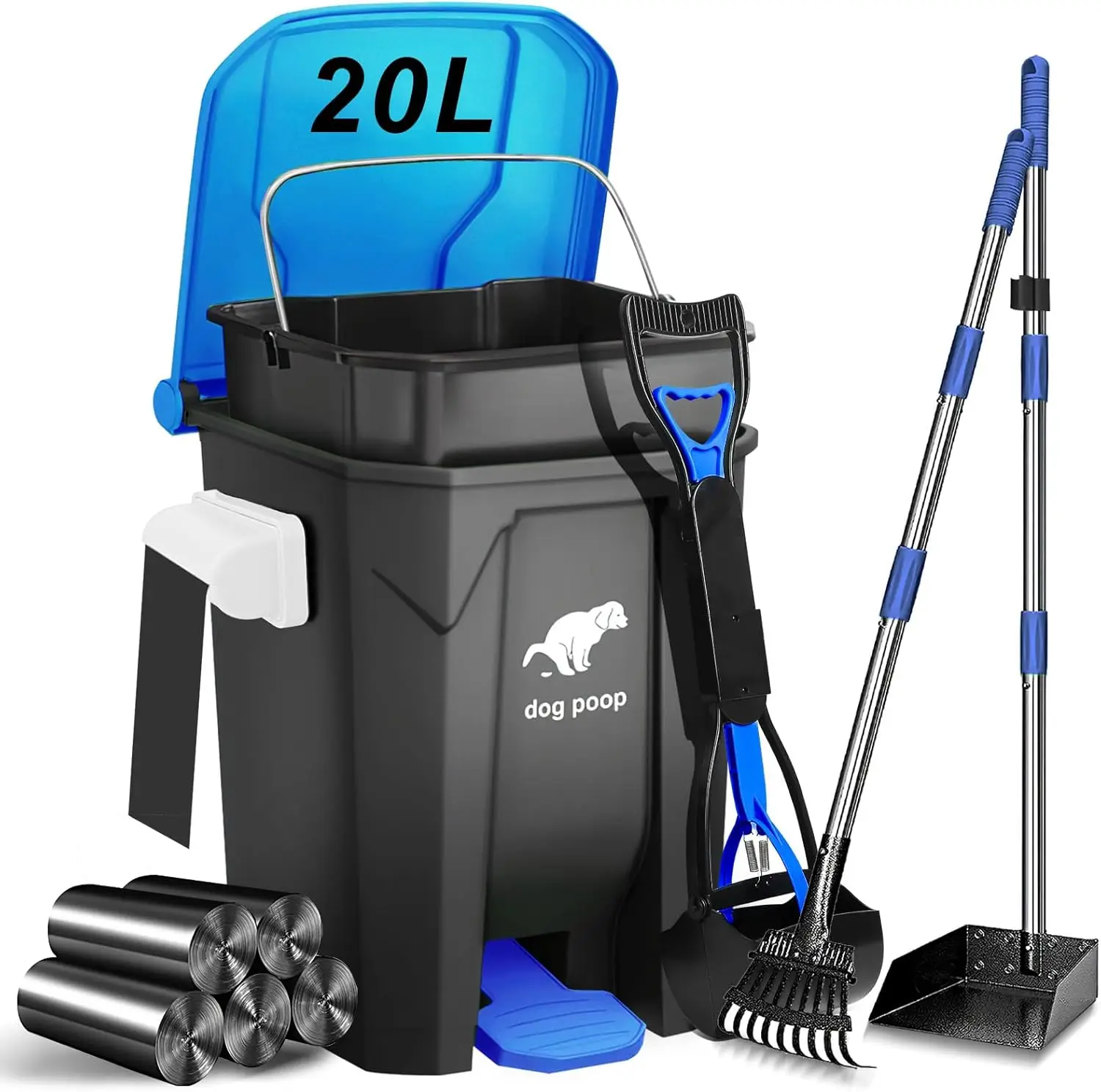 20L Outdoor Dog Waste Trash Can with Lid, Pedal, Scooper & 100 Bags - Blue
20L Outdoor Dog Waste Trash Can with Lid, Pedal, Scooper & 100 Bags - Blue