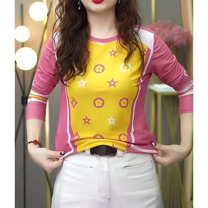 Korean Fashion Women Elegant Shirts Retro Pattern Pink Long Sleeve T-shirts Slim Fit Mesh Elegant Women Tee Tops Streetwear 2025
Korean Fashion Women Elegant Shirts Retro Pattern Pink Long Sleeve T-shirts Slim Fit Mesh Elegant Women Tee Tops Streetwear 2025