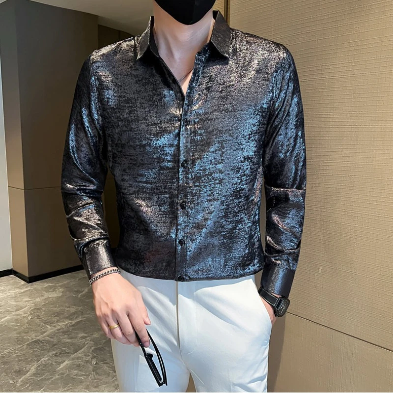 Мужская модная блестящая бронзовая рубашка с длинным рукавом - однотонный дизайн для модной повседневной носки, роскошная облегающая рубашка для вечеринки
Мужская модная блестящая бронзовая рубашка с длинным рукавом - однотонный дизайн для модной повседневной носки, роскошная облегающая рубашка для вечеринки