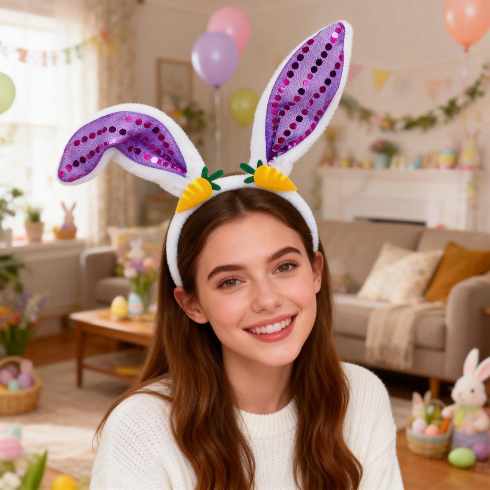 Пасхальная повязка на голову с хвостом кролика, блестящими яйцами и цветами для весенних праздников и костюмированных вечеринок
Пасхальная повязка на голову с хвостом кролика, блестящими яйцами и цветами для весенних праздников и костюмированных вечеринок