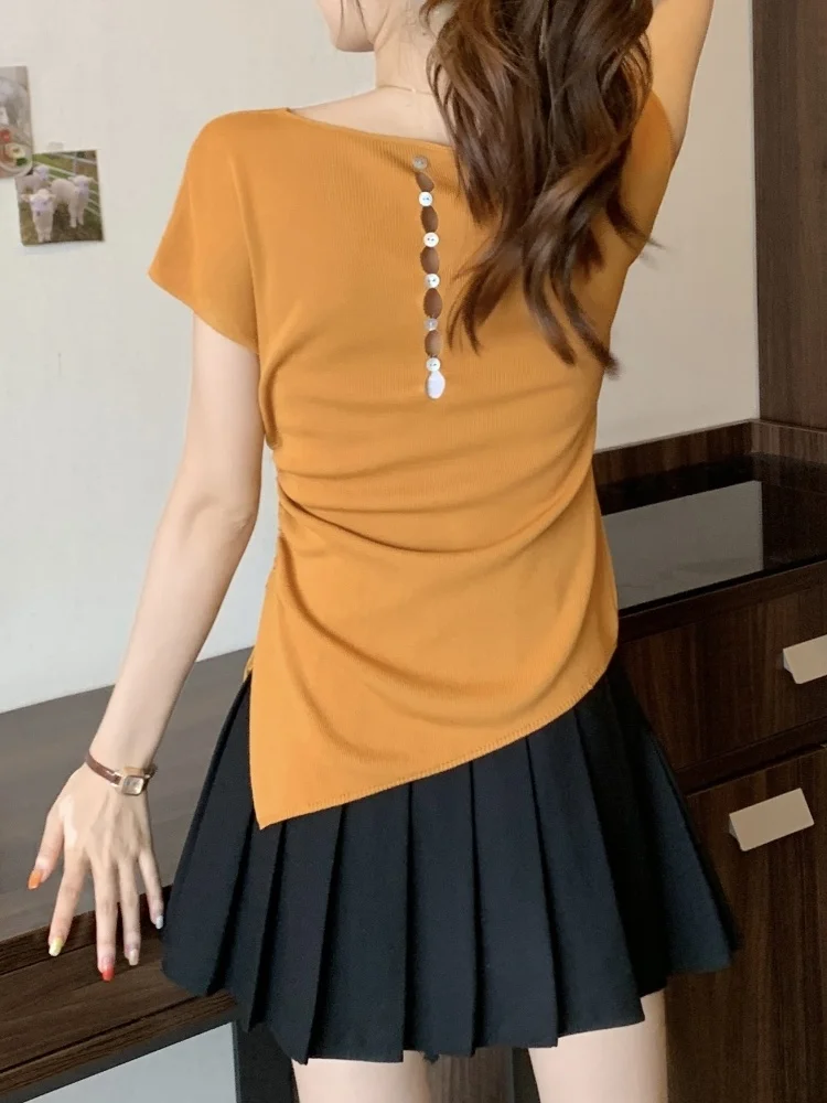 Ice Silk V-Neck Short Sleeve T-Shirt Women's Summer Fashion plus Size Hollow out Back Design Slimming Effect Korean Style Top
Ice Silk V-Neck Short Sleeve T-Shirt Women's Summer Fashion plus Size Hollow out Back Design Slimming Effect Korean Style Top