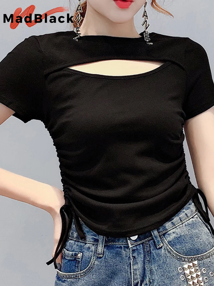 MadBlack Summer O Necks T-Shirt Women Sexy Hollow Out Drawstring Slim Tops Short Sleeves Two Side Wear Elastic Tees New T35274C
MadBlack Summer O Necks T-Shirt Women Sexy Hollow Out Drawstring Slim Tops Short Sleeves Two Side Wear Elastic Tees New T35274C
