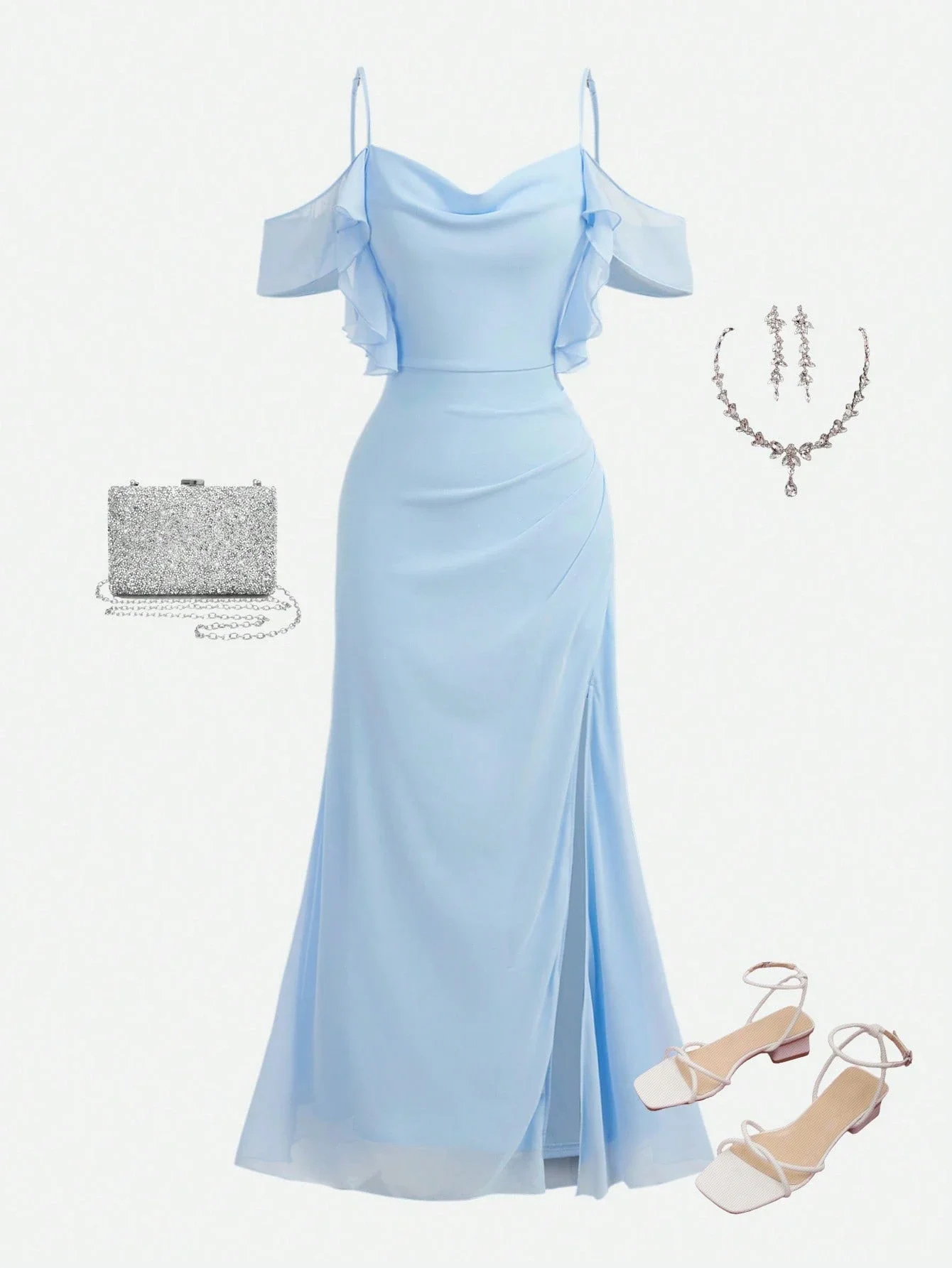 Light Blue Off Shoulder Floor Length Elegant Evening Dress With Ruffles And Side Slit
Light Blue Off Shoulder Floor Length Elegant Evening Dress With Ruffles And Side Slit