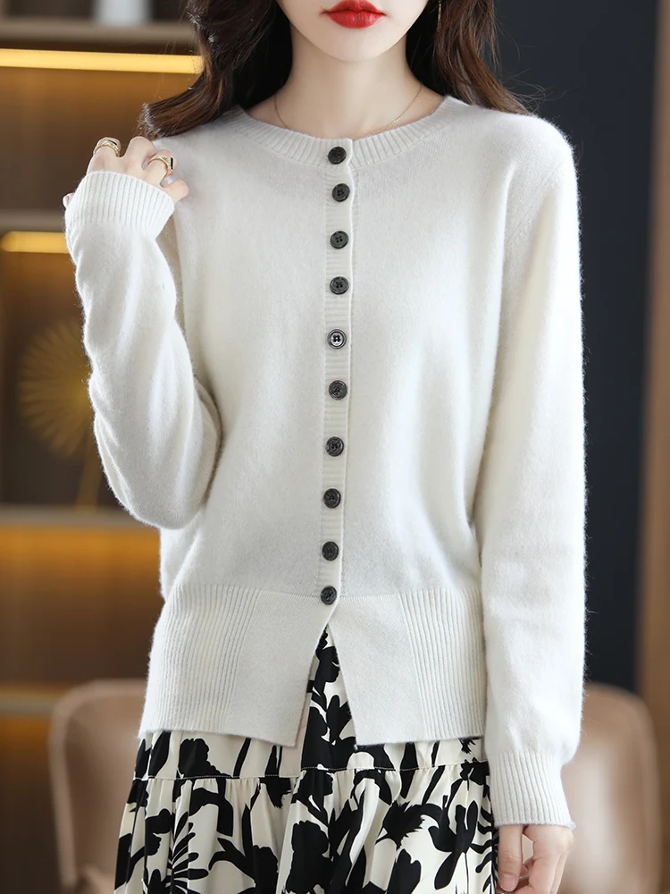 Autumn Winter 100% Merino Wool Women's Cardigan O-neck Cashmere Knitted Sweater Female Clothing Basic Korean Fashion Tops
Autumn Winter 100% Merino Wool Women's Cardigan O-neck Cashmere Knitted Sweater Female Clothing Basic Korean Fashion Tops