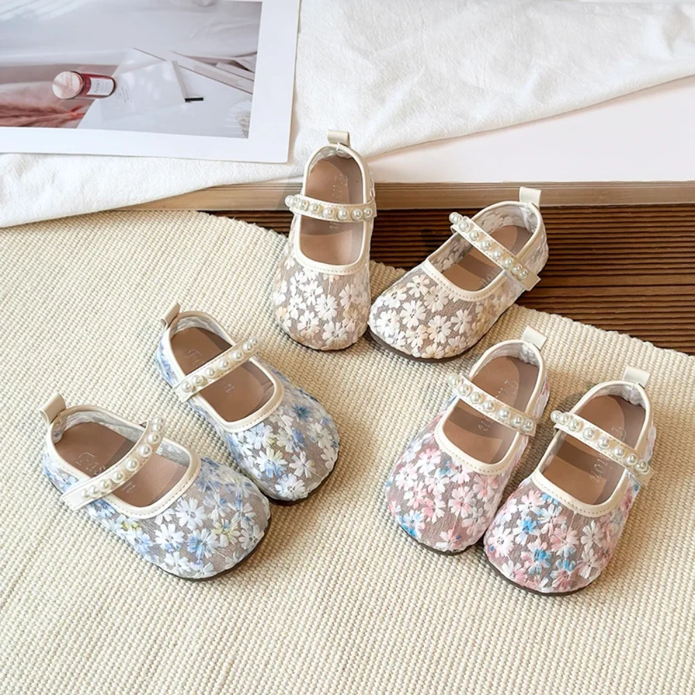 Girls Floral Lace Mary Jane Flats - Spring Oil Painting Style Princess Shoes with Pearl Strap, Breathable Mesh Toddler Dress Sho
Girls Floral Lace Mary Jane Flats - Spring Oil Painting Style Princess Shoes with Pearl Strap, Breathable Mesh Toddler Dress Sho