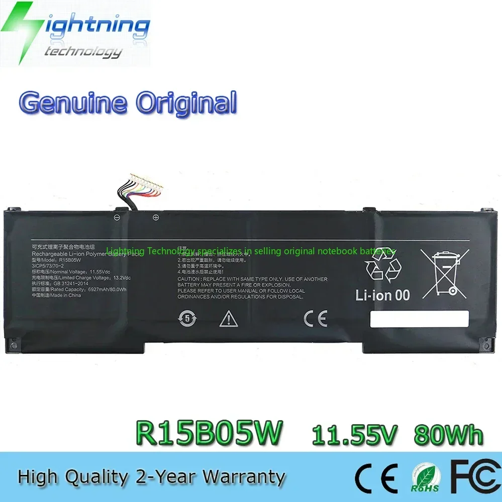 2025 Year Genuine Original R15B05W 11.55V 80Wh Notebook Battery for Xiaomi Pro X15 Notebook Pro X 15 3ICP5/73/70-2
2025 Year Genuine Original R15B05W 11.55V 80Wh Notebook Battery for Xiaomi Pro X15 Notebook Pro X 15 3ICP5/73/70-2
