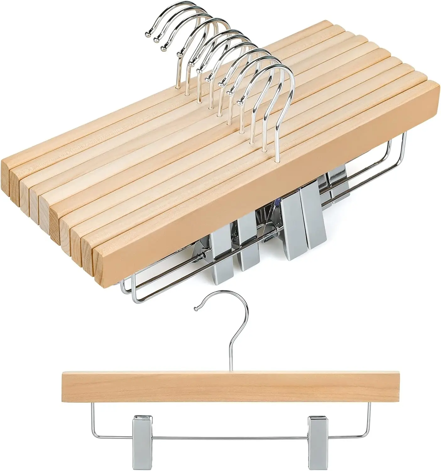 Wooden Pants Skirt Hangers for Kids Baby Toddler, 10 Pack with Chrome Hooks & Anti-Wrinkle Clips
Wooden Pants Skirt Hangers for Kids Baby Toddler, 10 Pack with Chrome Hooks & Anti-Wrinkle Clips