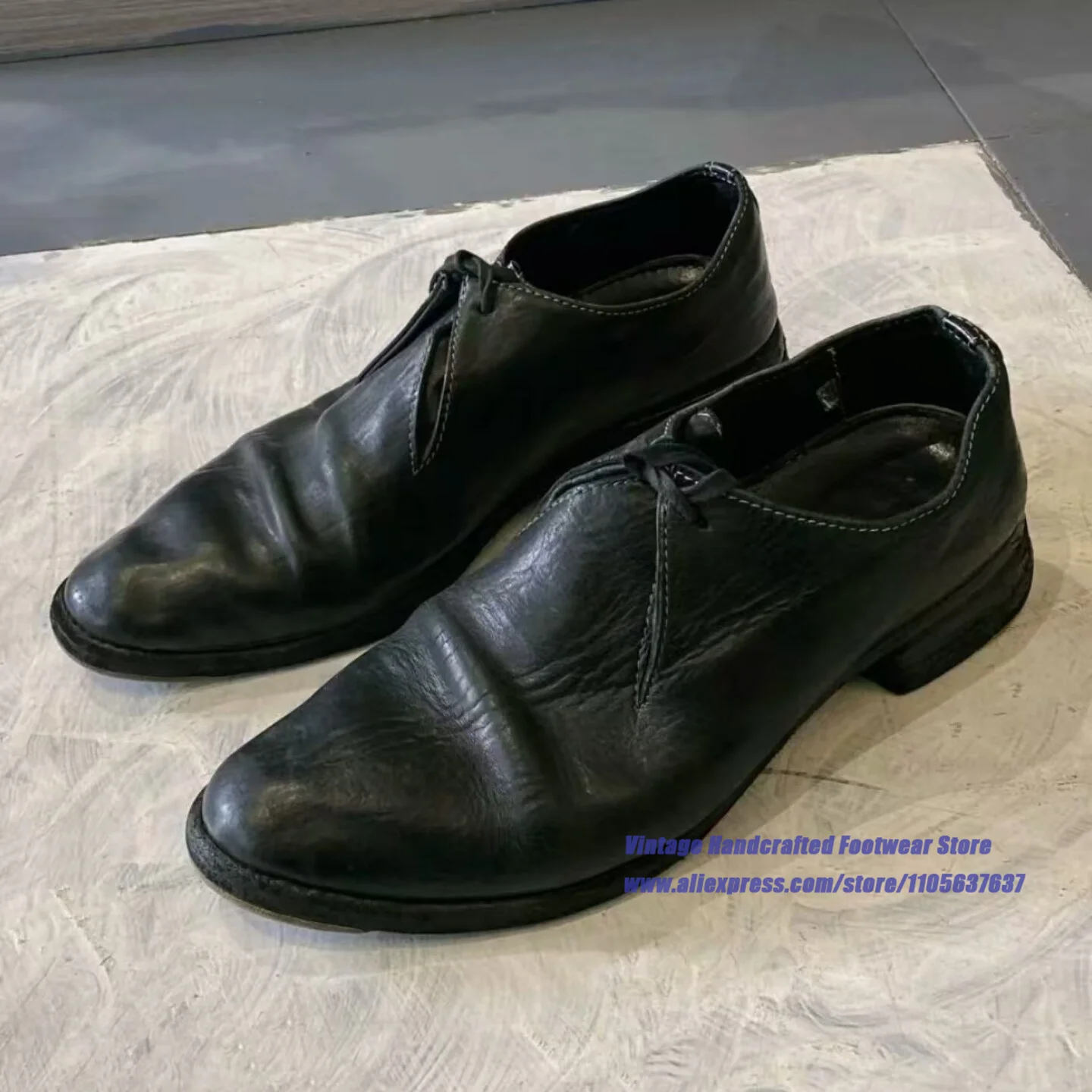 Vintage Wrinkled Leather Single Lace Up Derby Shoes Low Heel Black Leather Formal Oxford Shoes Handcrafted Men's Shoes
Vintage Wrinkled Leather Single Lace Up Derby Shoes Low Heel Black Leather Formal Oxford Shoes Handcrafted Men's Shoes