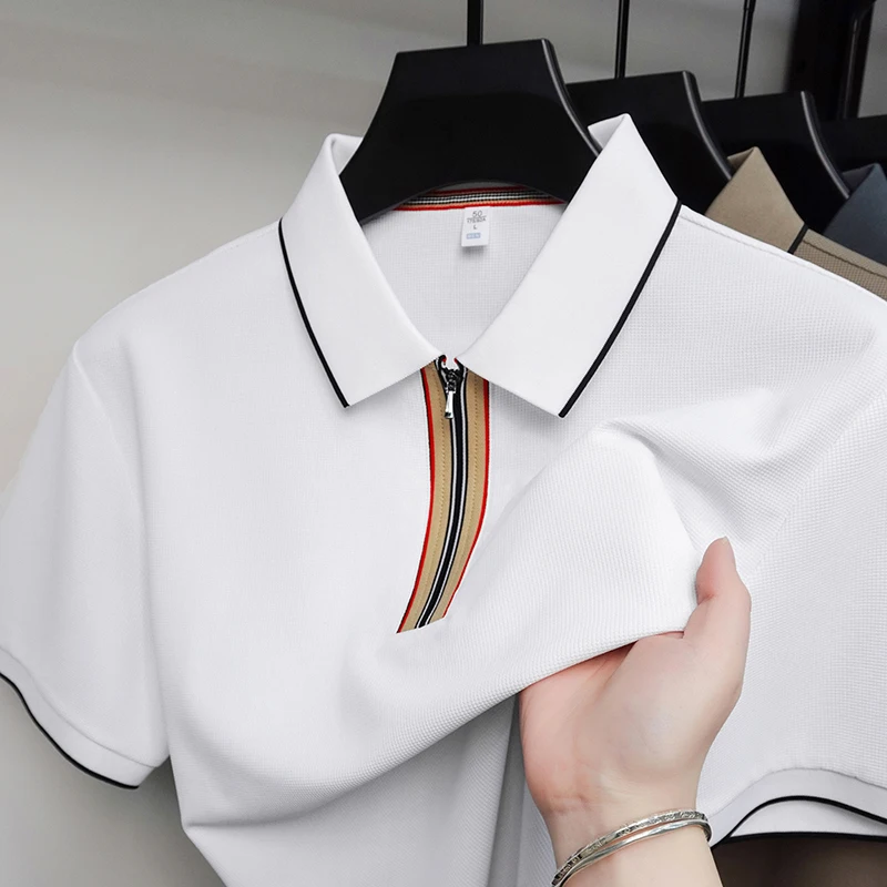 Luxury brand ice silk short sleeve polo shirt comfort breathable fashion men's T-shirt summer new striped design soft casual top
Luxury brand ice silk short sleeve polo shirt comfort breathable fashion men's T-shirt summer new striped design soft casual top