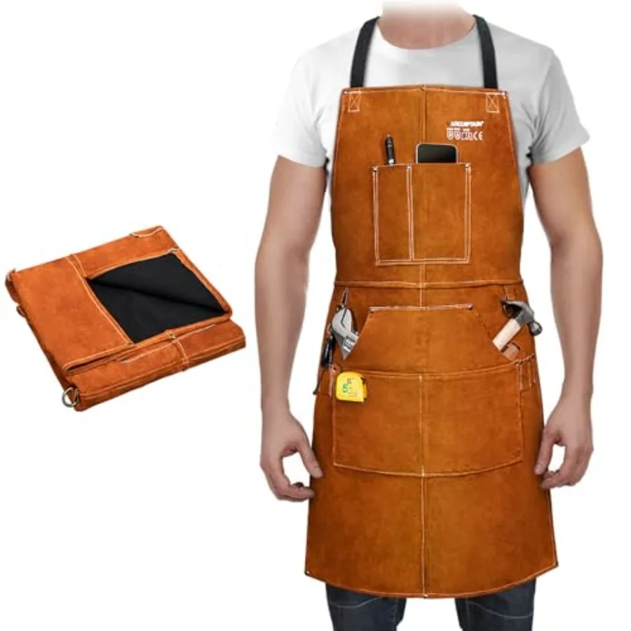 Leather Welding Work Apron 24" X 36" Heat Flame Resistant Cowhide smith Aprons with 6 Tool Pockets for Welders Men Women, Adjus
Leather Welding Work Apron 24" X 36" Heat Flame Resistant Cowhide smith Aprons with 6 Tool Pockets for Welders Men Women, Adjus