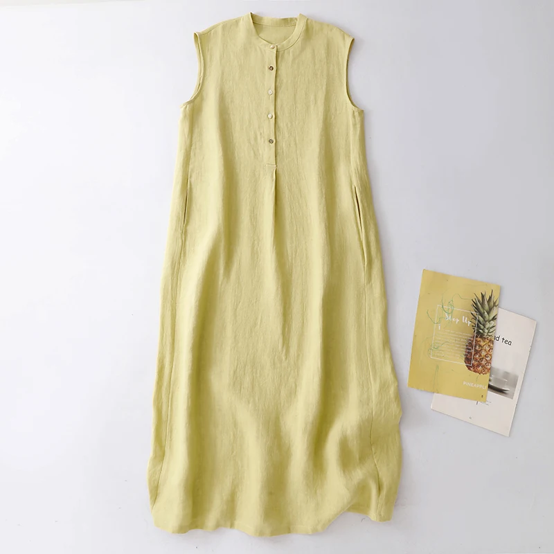 Breathable Cotton linen round neck sleeveless undershirt dress female summer new Korean version loose simple long robe F690
Breathable Cotton linen round neck sleeveless undershirt dress female summer new Korean version loose simple long robe F690