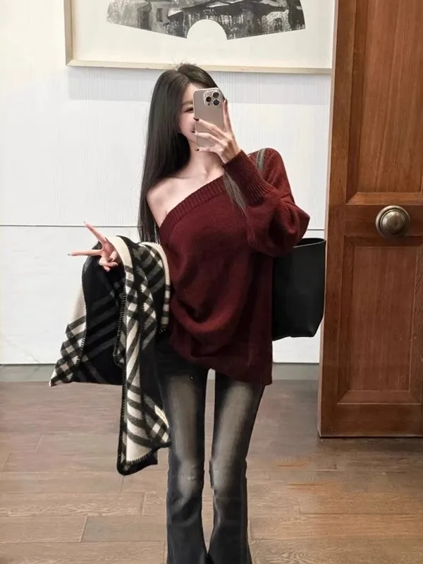Retro Red Off-oulder Long Sve Knitwear Simple Ele Loose Fit Women's Top for Autumn Winter Casual Comfortable Knitted...
Retro Red Off-oulder Long Sve Knitwear Simple Ele Loose Fit Women's Top for Autumn Winter Casual Comfortable Knitted...