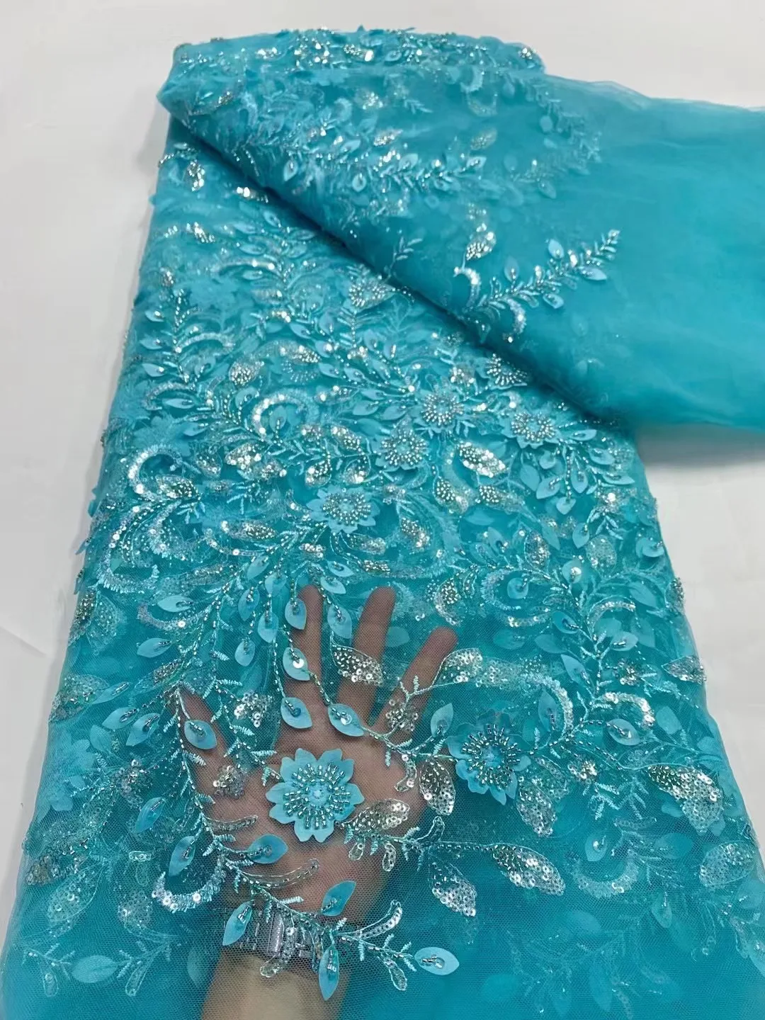 Blue Latest Luxury 3D Flower Lace Fabric Dubai Tulle Lace Fabric With Sequins Applique African Fabric For Dress Sew
Blue Latest Luxury 3D Flower Lace Fabric Dubai Tulle Lace Fabric With Sequins Applique African Fabric For Dress Sew