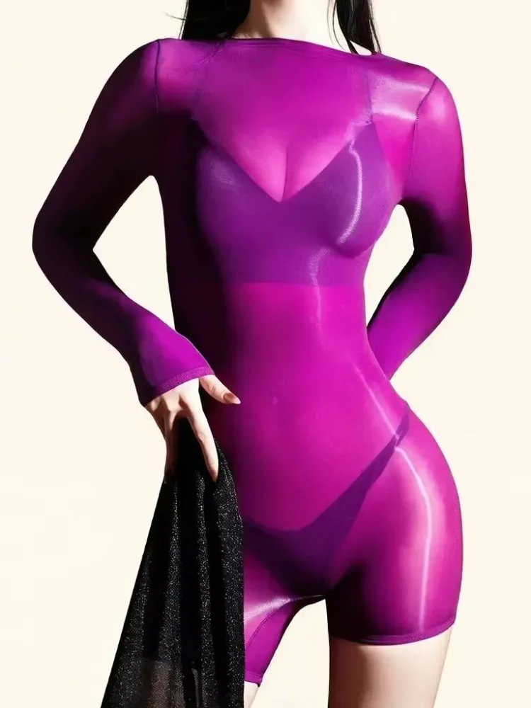 Women Thin Bodysuit Long Sleeve Playsuit High Elastic Oil Shiny Sheer Tights Yoga Shaping One Piece Thong Maid Seamless Leotard
Women Thin Bodysuit Long Sleeve Playsuit High Elastic Oil Shiny Sheer Tights Yoga Shaping One Piece Thong Maid Seamless Leotard