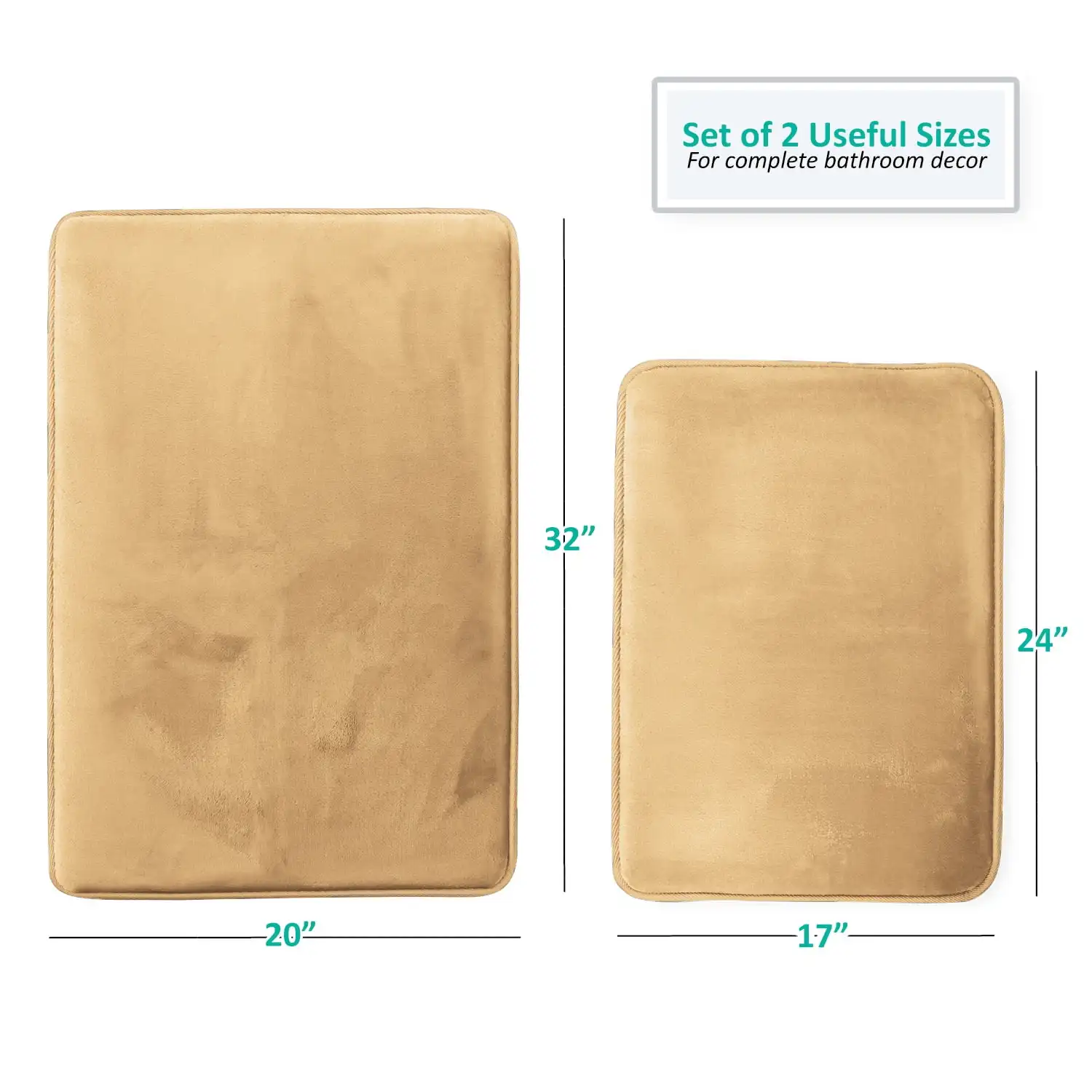 2 Piece Premium Memory Foam Bathroom Mat Set, 17x24 Plus 20x32 Inch Bath Rugs, Camel Gold
2 Piece Premium Memory Foam Bathroom Mat Set, 17x24 Plus 20x32 Inch Bath Rugs, Camel Gold