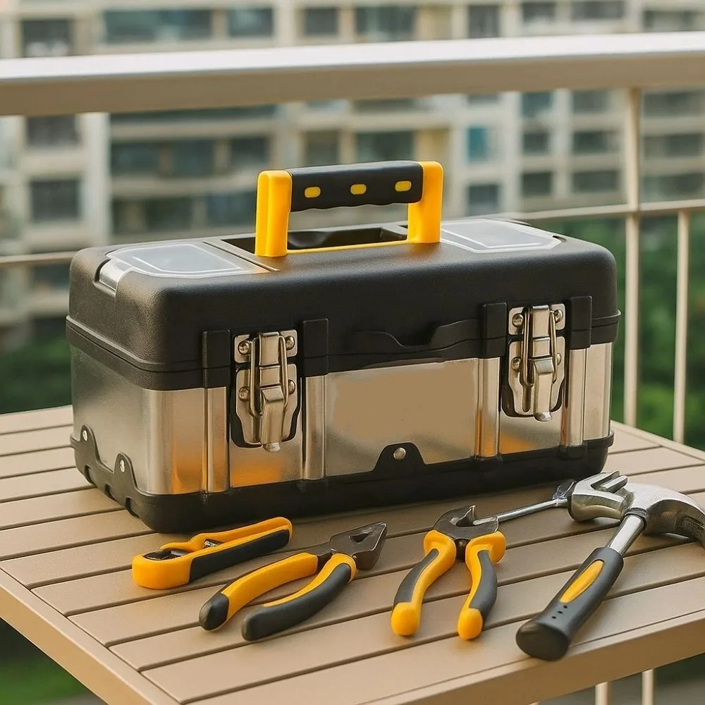 Portable Dual Layer Stainless Steel Toolbox Large Capacity Handle Tool Carrying Case Metal Buckle Multifunction Toolbox Workshop
Portable Dual Layer Stainless Steel Toolbox Large Capacity Handle Tool Carrying Case Metal Buckle Multifunction Toolbox Workshop
