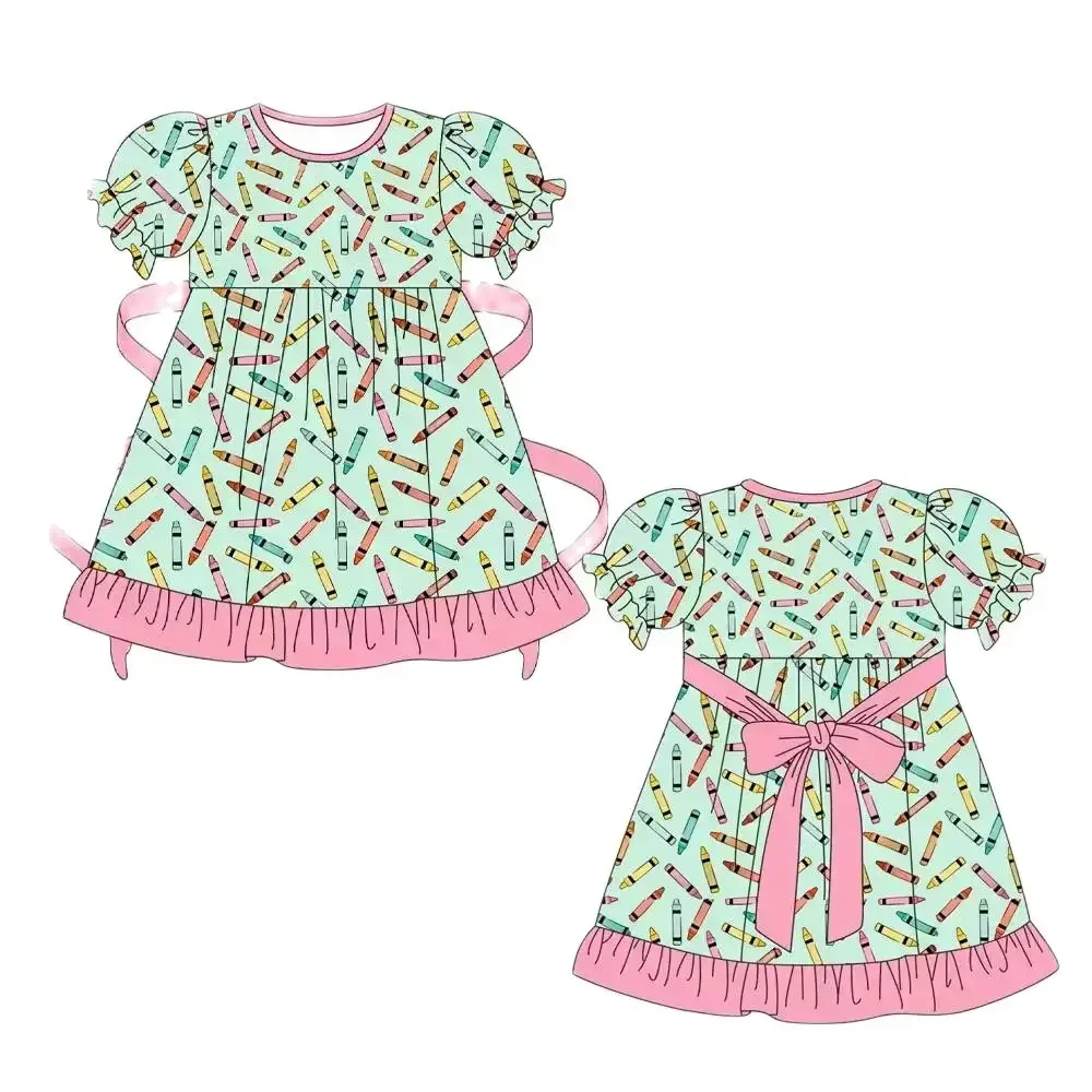 Back to school new girls series boutique children's clothing round neck short sleeve elastic pencil print dress straps
Back to school new girls series boutique children's clothing round neck short sleeve elastic pencil print dress straps
