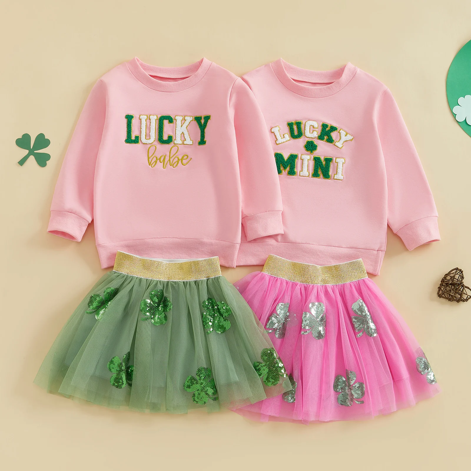 Kids Girls Skirt Set, Long Sleeve Embroidery Letters Sweatshirt with Sequined Clover Tulle Skirt 2-piece Outfit
Kids Girls Skirt Set, Long Sleeve Embroidery Letters Sweatshirt with Sequined Clover Tulle Skirt 2-piece Outfit