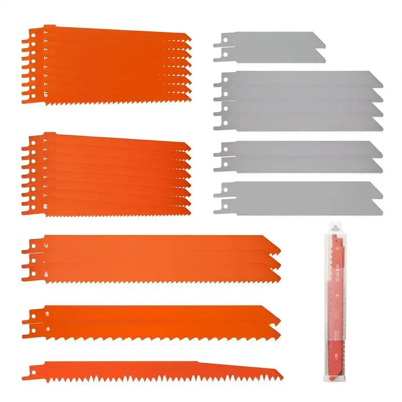 Reciprocating Saw Blades, 32-Piece, Various Sizes Bi-Metal Reciprocating Saw Blade Set with Universal Shank, for Metal and Wood Cutting, Sharp Teeth for Fast and Smooth Cuts, Orange and Gray
Reciprocating Saw Blades, 32-Piece, Various Sizes Bi-Metal Reciprocating Saw Blade Set with Universal Shank, for Metal and Wood Cutting, Sharp Teeth for Fast and Smooth Cuts, Orange and Gray