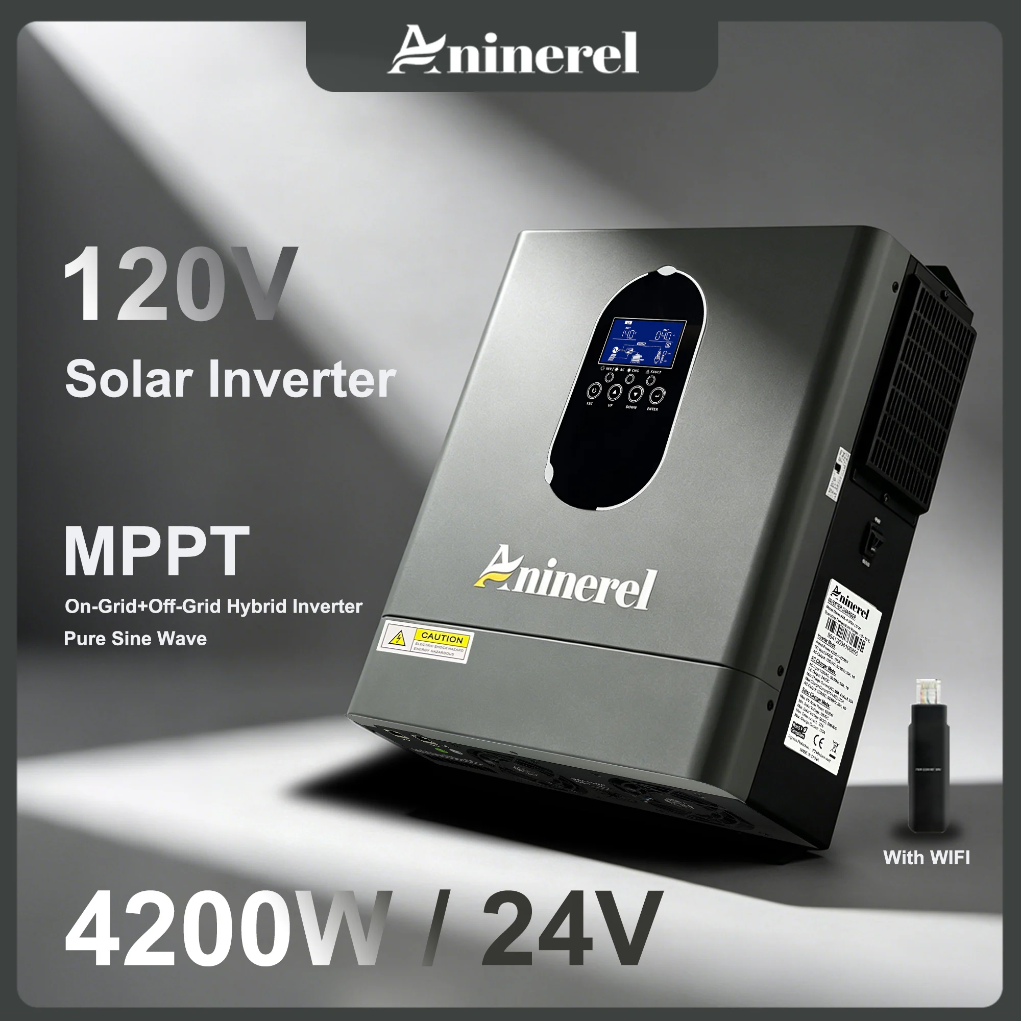 Aninerel 4200W 24V 120A Solar Inverter 120Vac Off-Grid Hybrid Home MPPT Inverter Pure Sine Wave With WIFI
Aninerel 4200W 24V 120A Solar Inverter 120Vac Off-Grid Hybrid Home MPPT Inverter Pure Sine Wave With WIFI