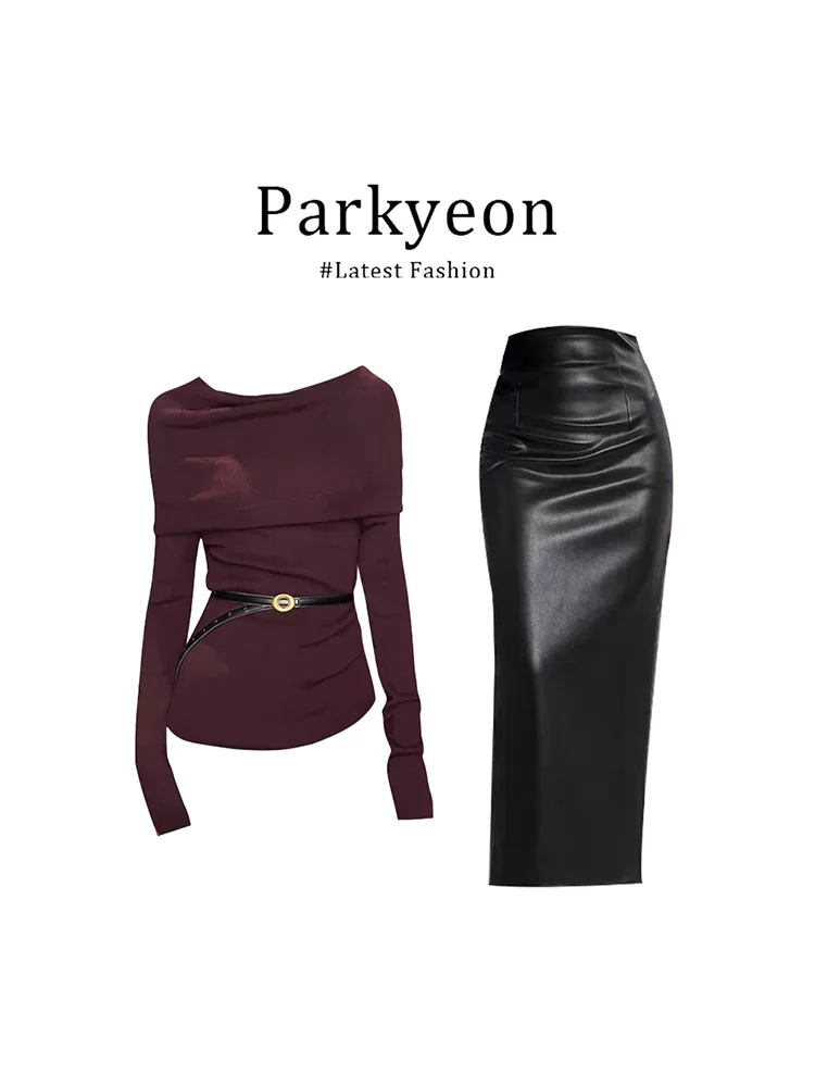 Parkyeon Pure Desire Coffee Color One-Shoulder Knitted Top Women's Autumn Winter New Style Bodycon Skirt Two-Piece Set
Parkyeon Pure Desire Coffee Color One-Shoulder Knitted Top Women's Autumn Winter New Style Bodycon Skirt Two-Piece Set