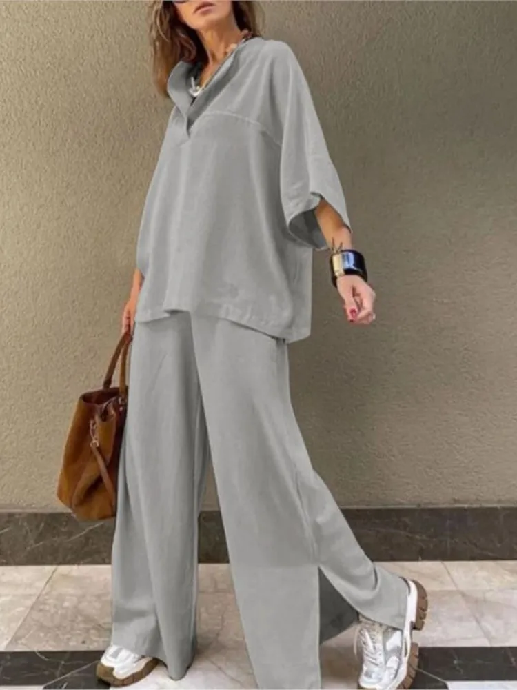 Casual Loose Cotton Linen Two Piece Sets Women Fashion Solid Color Wide Leg Pants Sets 2025 Spring Summer Woman 2 Piece Set Suit
Casual Loose Cotton Linen Two Piece Sets Women Fashion Solid Color Wide Leg Pants Sets 2025 Spring Summer Woman 2 Piece Set Suit