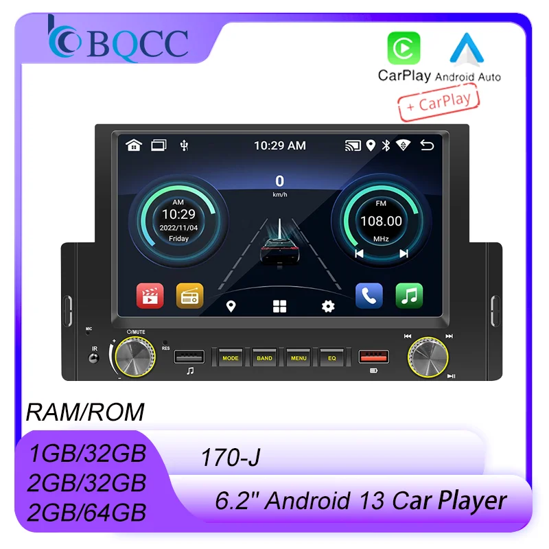 BQCC 170-J 6.2" Android navigation Player Android 13 FM USB BT WIFI GPS wireless Android auto carplay Multimedia Car Radio
BQCC 170-J 6.2" Android navigation Player Android 13 FM USB BT WIFI GPS wireless Android auto carplay Multimedia Car Radio