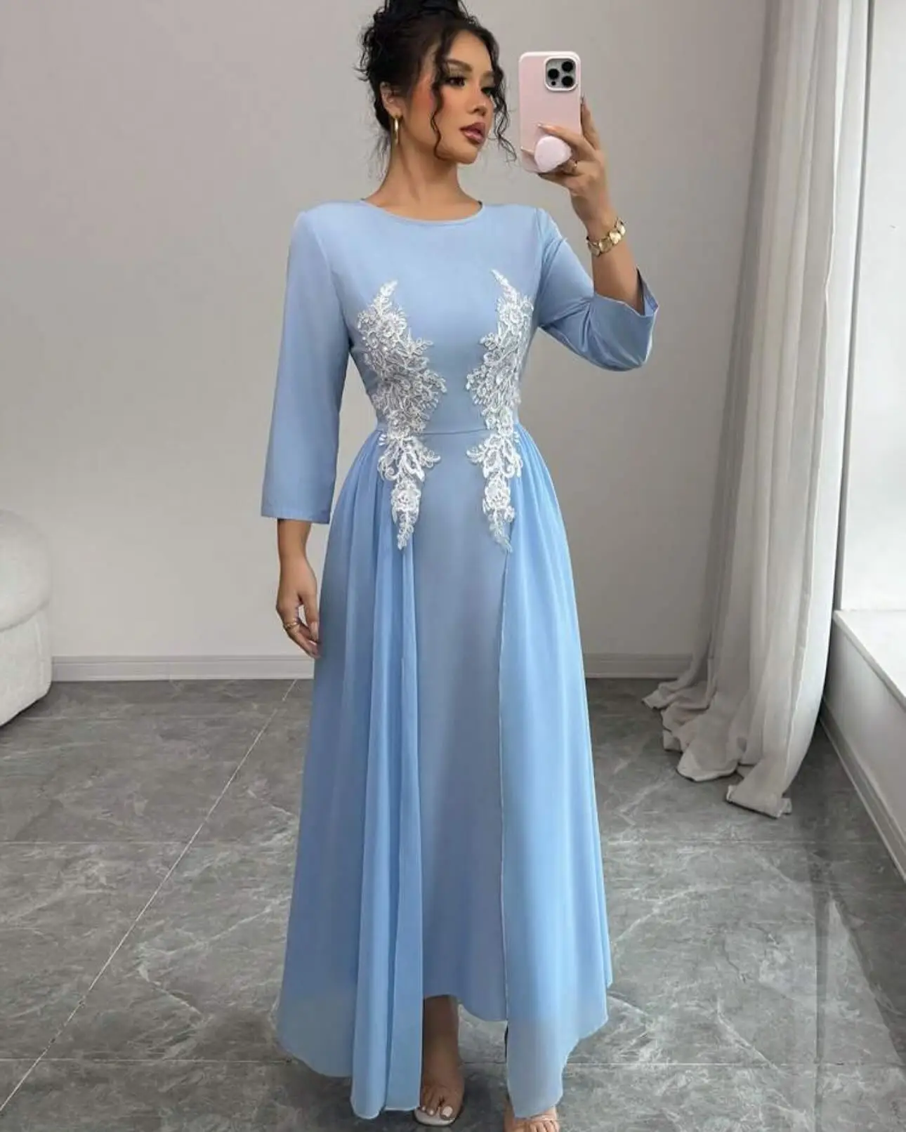 Customized Delicate Crew Neck Long Sleeves Appliques Evening Dresses Graceful Jersey Pleats Vestido De Festa Vestido De Noche
Customized Delicate Crew Neck Long Sleeves Appliques Evening Dresses Graceful Jersey Pleats Vestido De Festa Vestido De Noche