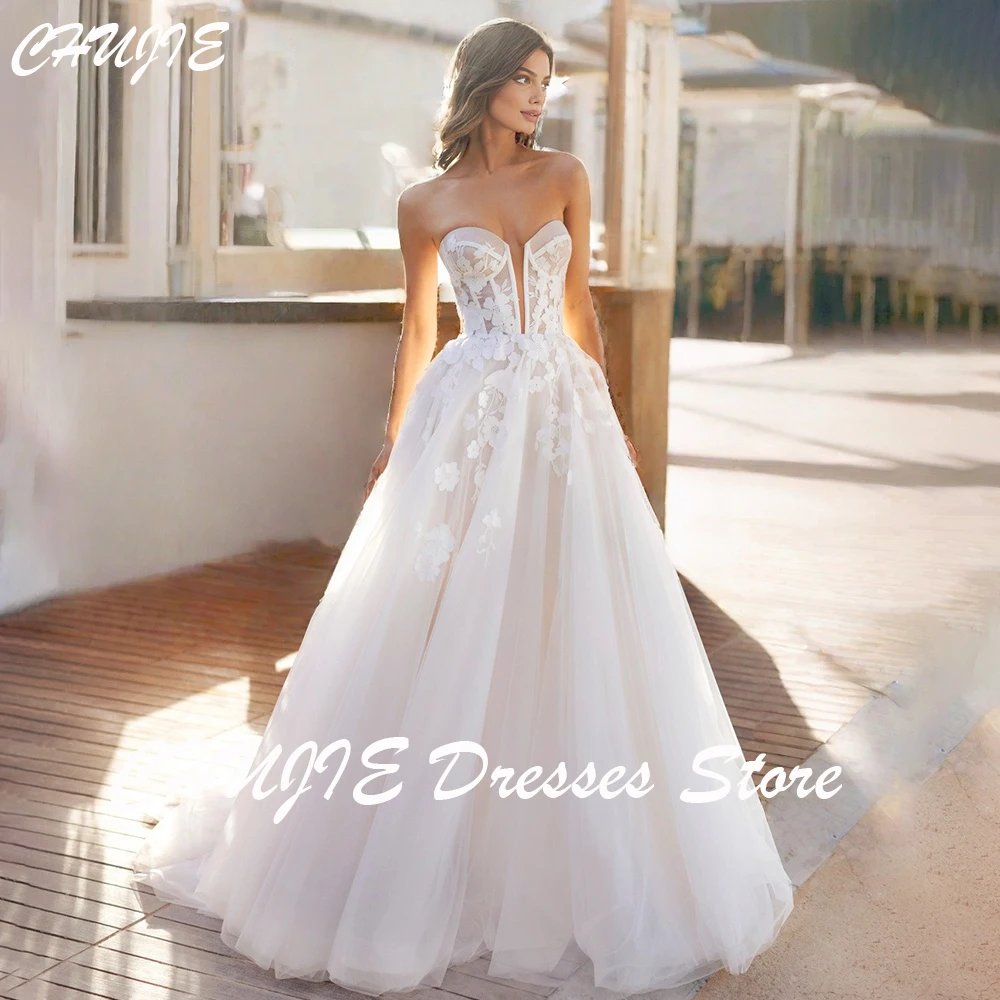 White Sweetheart Appliques Wedding Dress For Women Plus Size Strapless Bridal Gowns A Line Pleat свадебное платье Customized
White Sweetheart Appliques Wedding Dress For Women Plus Size Strapless Bridal Gowns A Line Pleat свадебное платье Customized