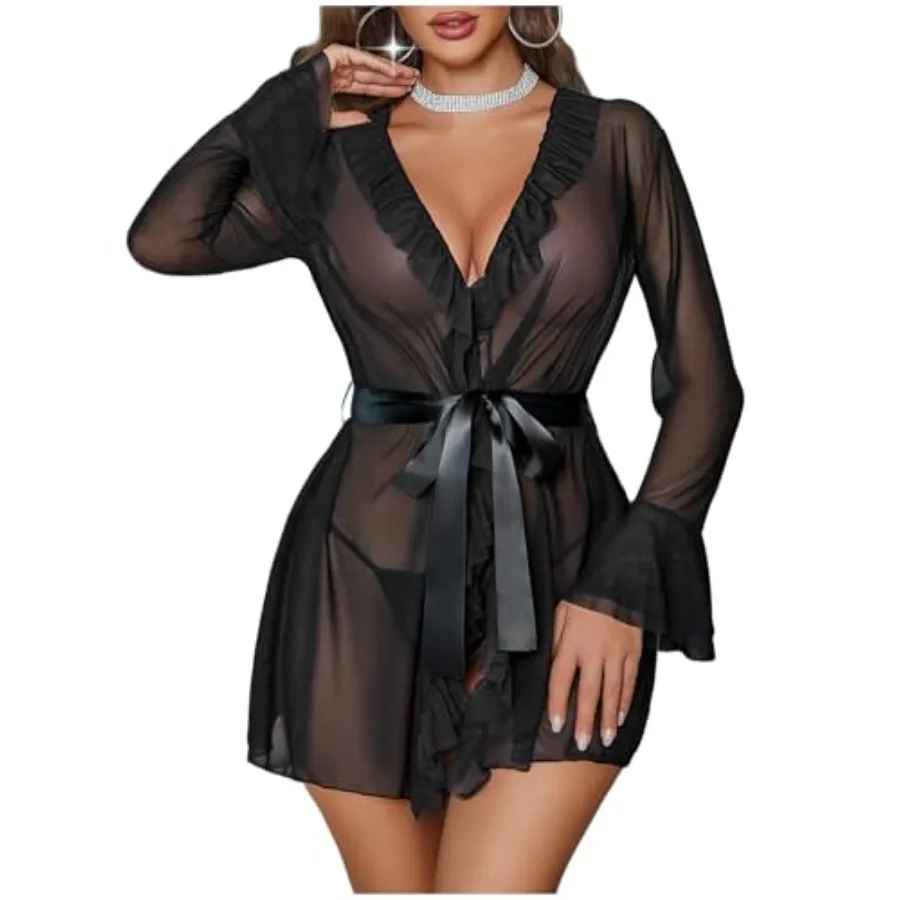 Avidlove Mesh Lingerie Robe Sets for Women Sexy Nightgown Long Sleeve Kimono Ruffle Nighty With Thong
Avidlove Mesh Lingerie Robe Sets for Women Sexy Nightgown Long Sleeve Kimono Ruffle Nighty With Thong